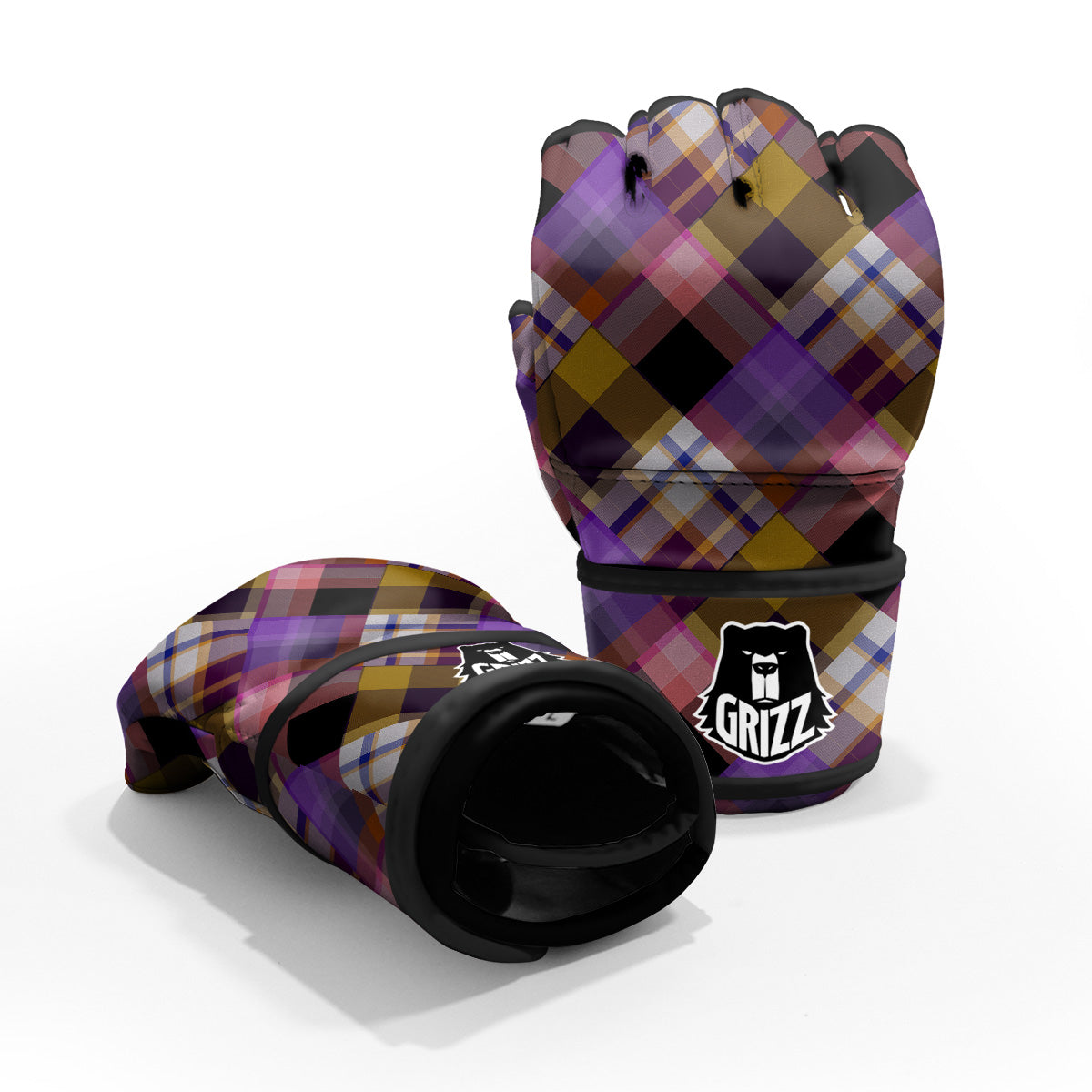 Diagonal Madras Tartan Plaid Print Pattern MMA Gloves-grizzshop
