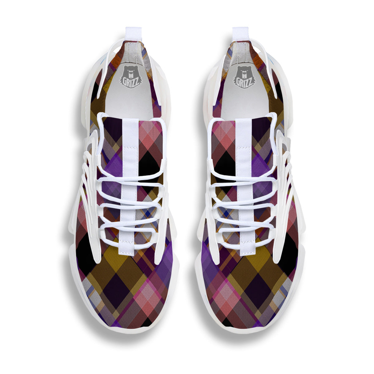 Diagonal Madras Tartan Plaid Print Pattern White Gym Shoes-grizzshop