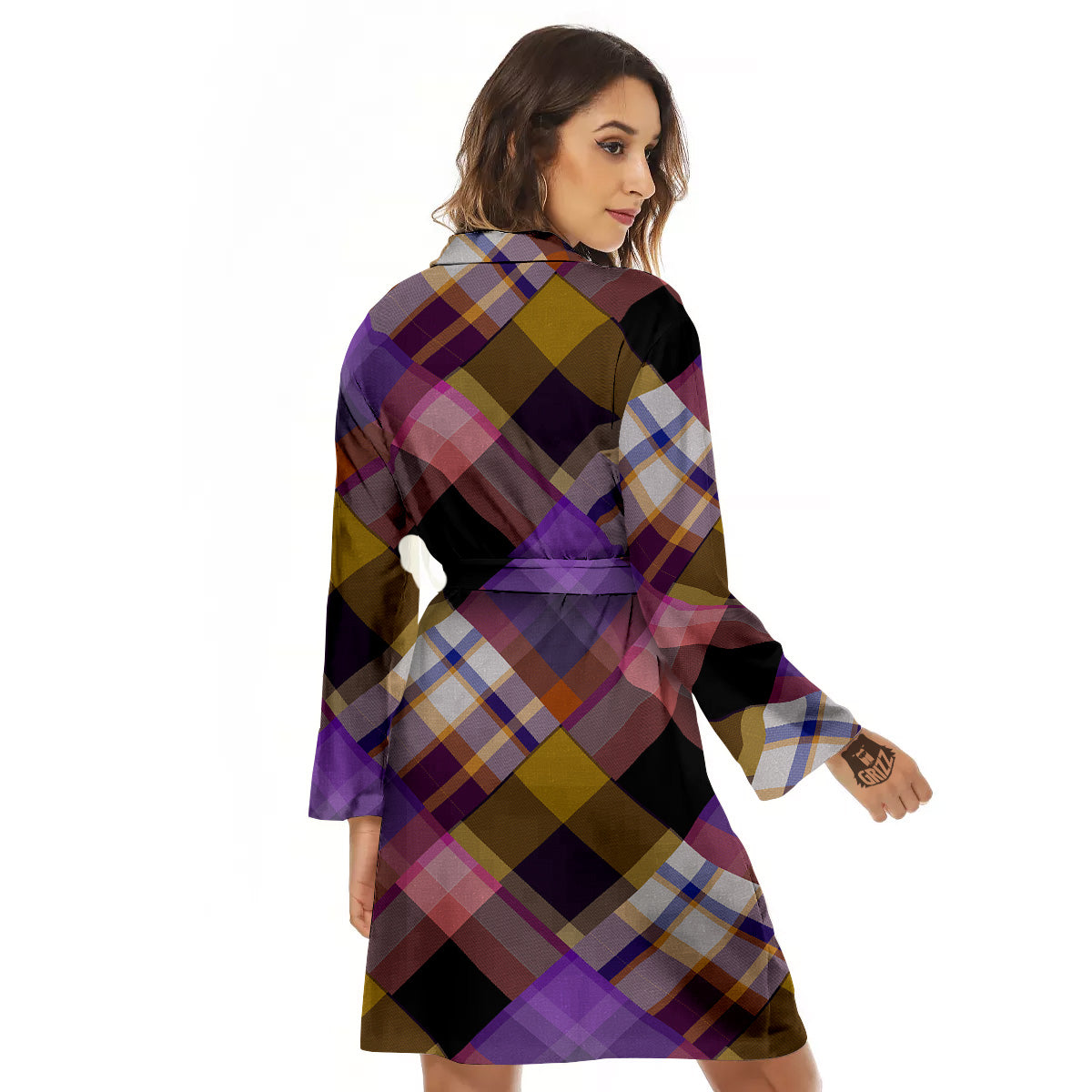 Diagonal Madras Tartan Plaid Print Pattern Women's Robe-grizzshop