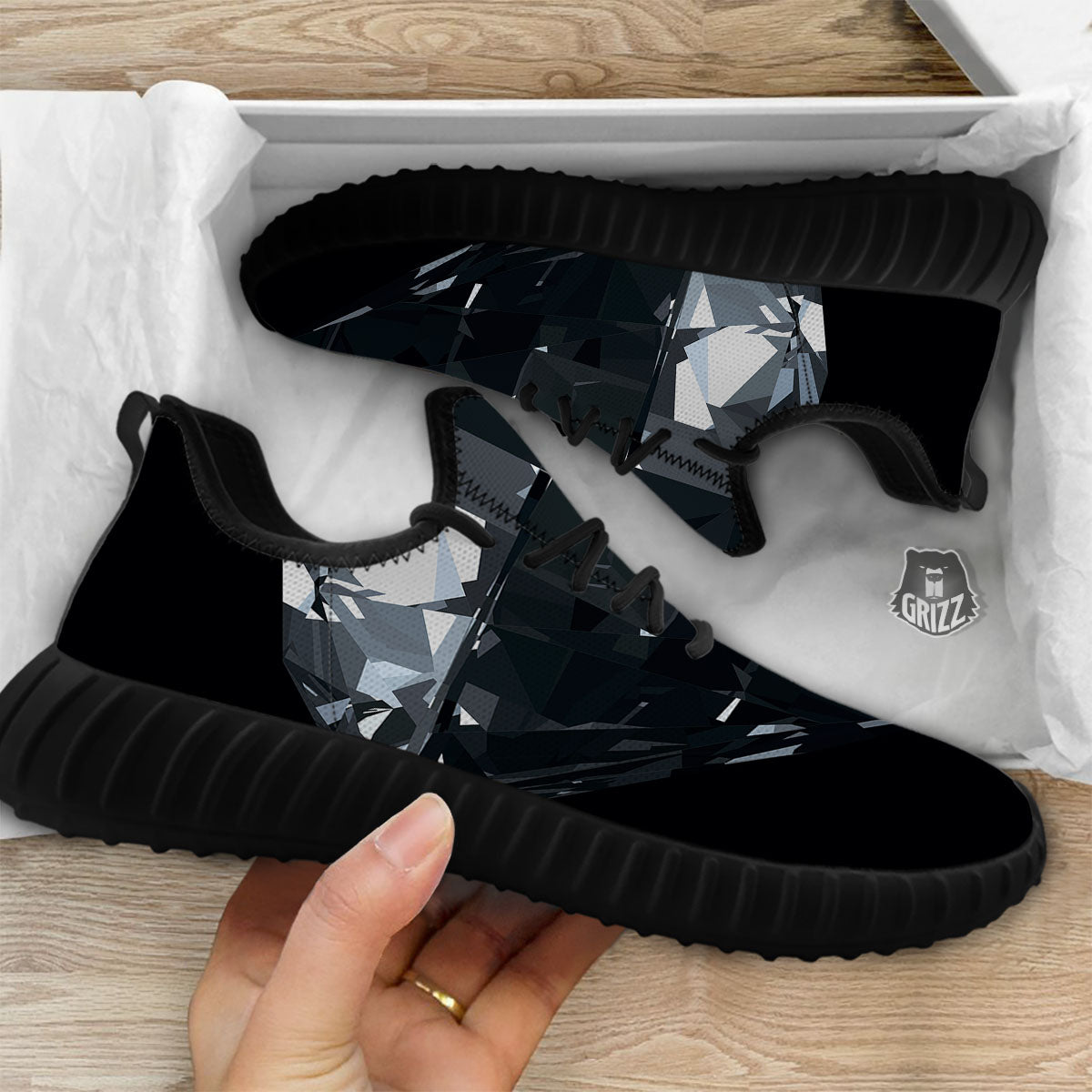 Diamond Black Print Black Walking Shoes-grizzshop
