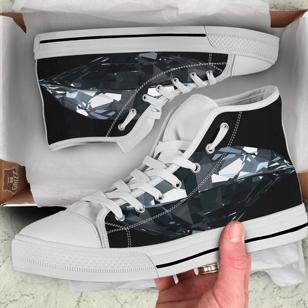 Diamond Black Print White High Top Shoes-grizzshop