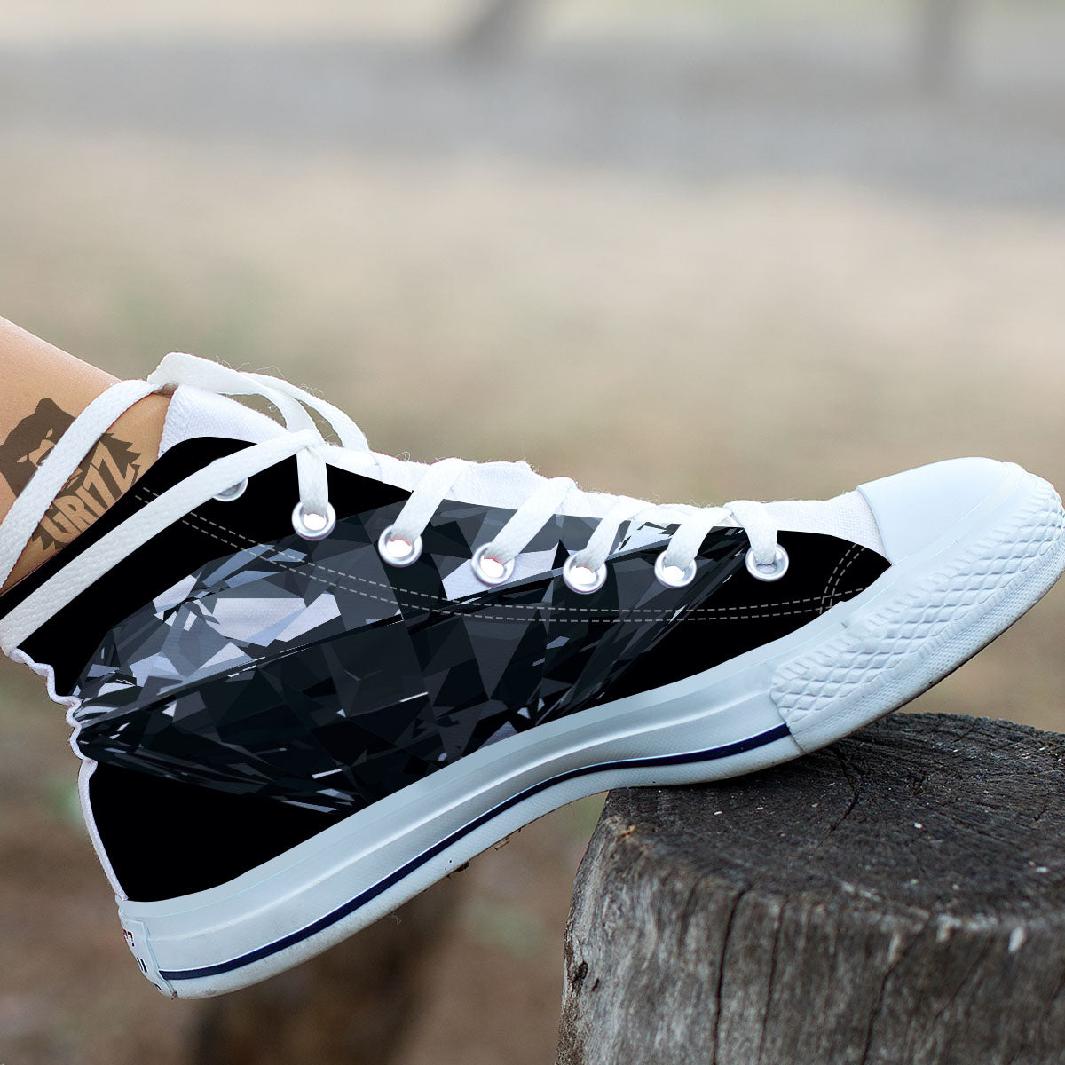 Diamond Black Print White High Top Shoes-grizzshop