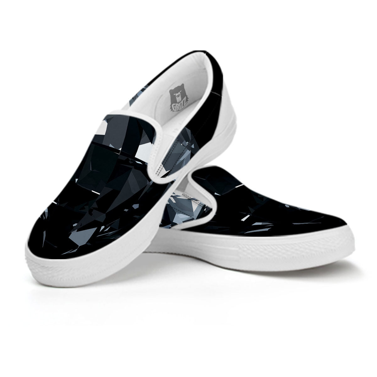 Diamond Black Print White Slip On Shoes-grizzshop