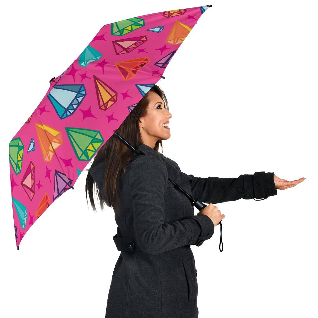 Diamond Colorful Pattern Print Automatic Foldable Umbrella-grizzshop