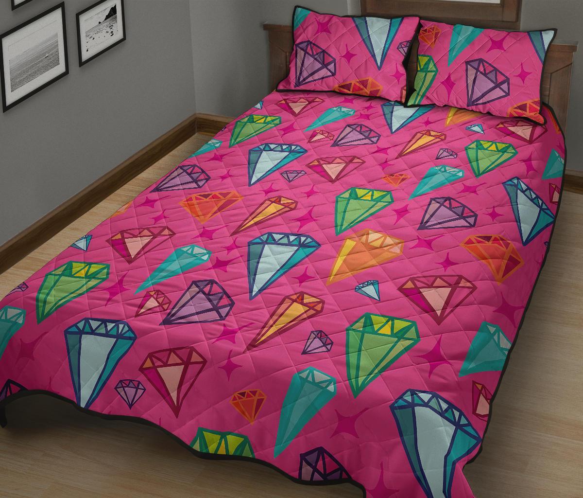 Diamond Colorful Pattern Print Bed Set Quilt-grizzshop