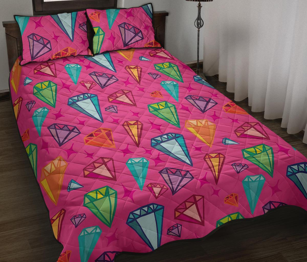 Diamond Colorful Pattern Print Bed Set Quilt-grizzshop