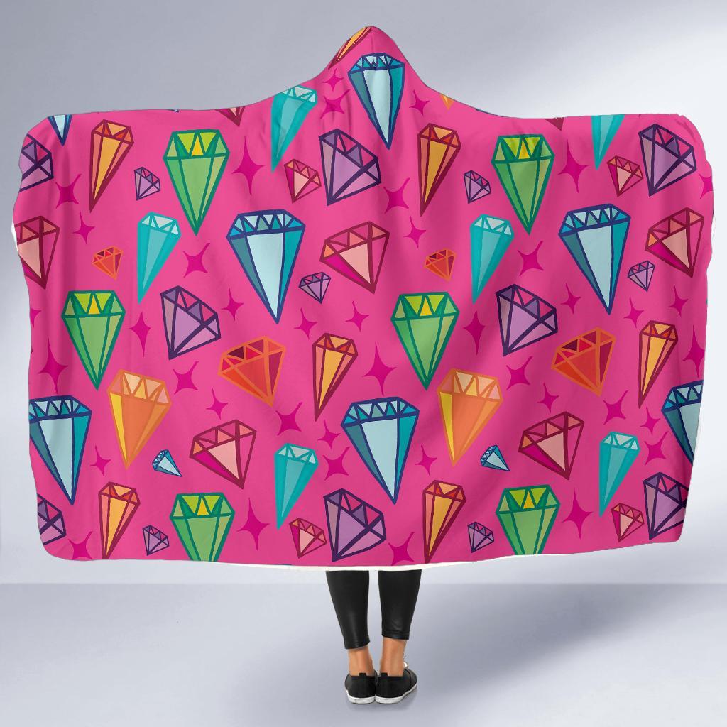 Diamond Colorful Pattern Print Hooded Blanket-grizzshop