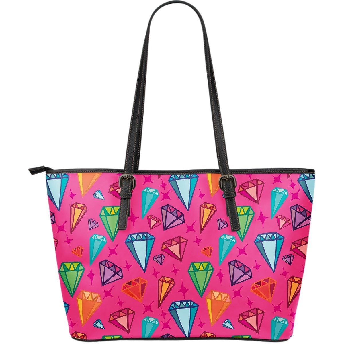 Diamond Colorful Pattern Print Leather Tote Bag-grizzshop