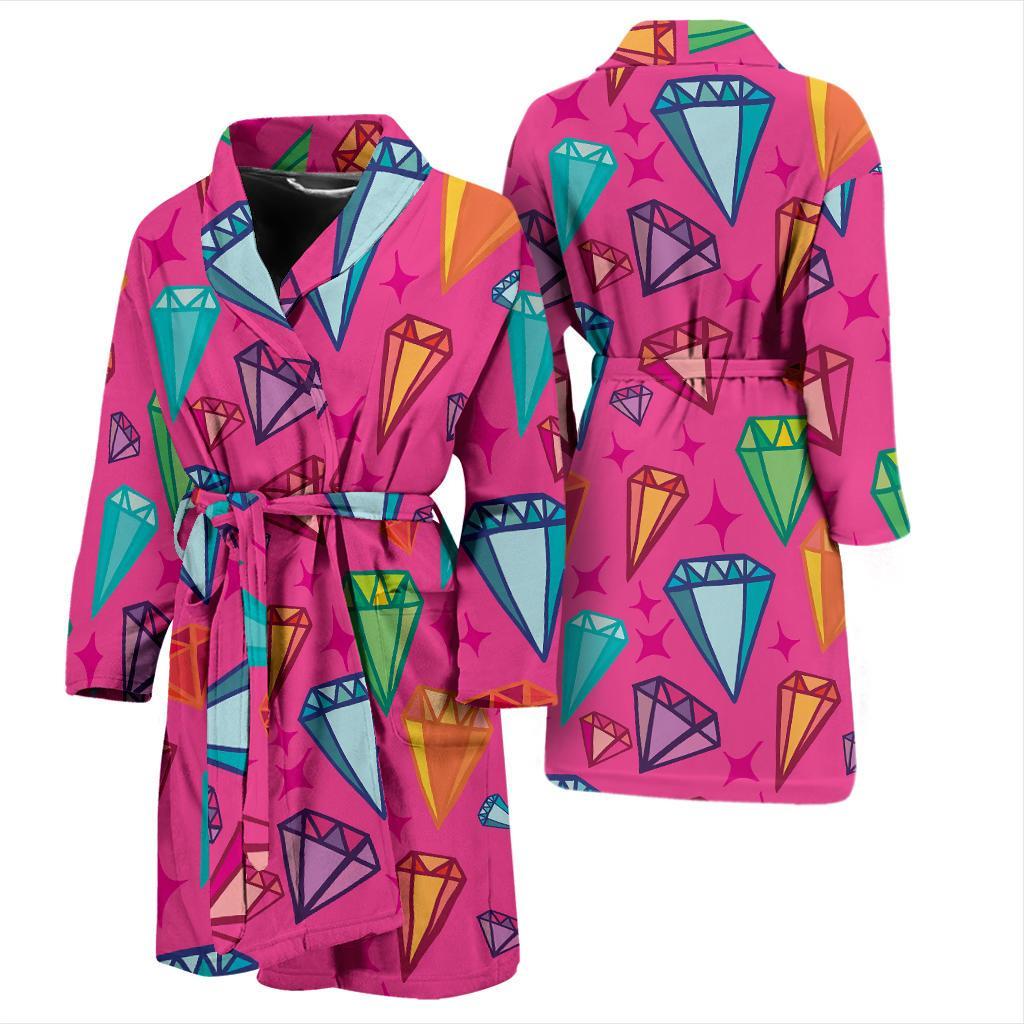 Diamond Colorful Pattern Print Men Long Robe-grizzshop
