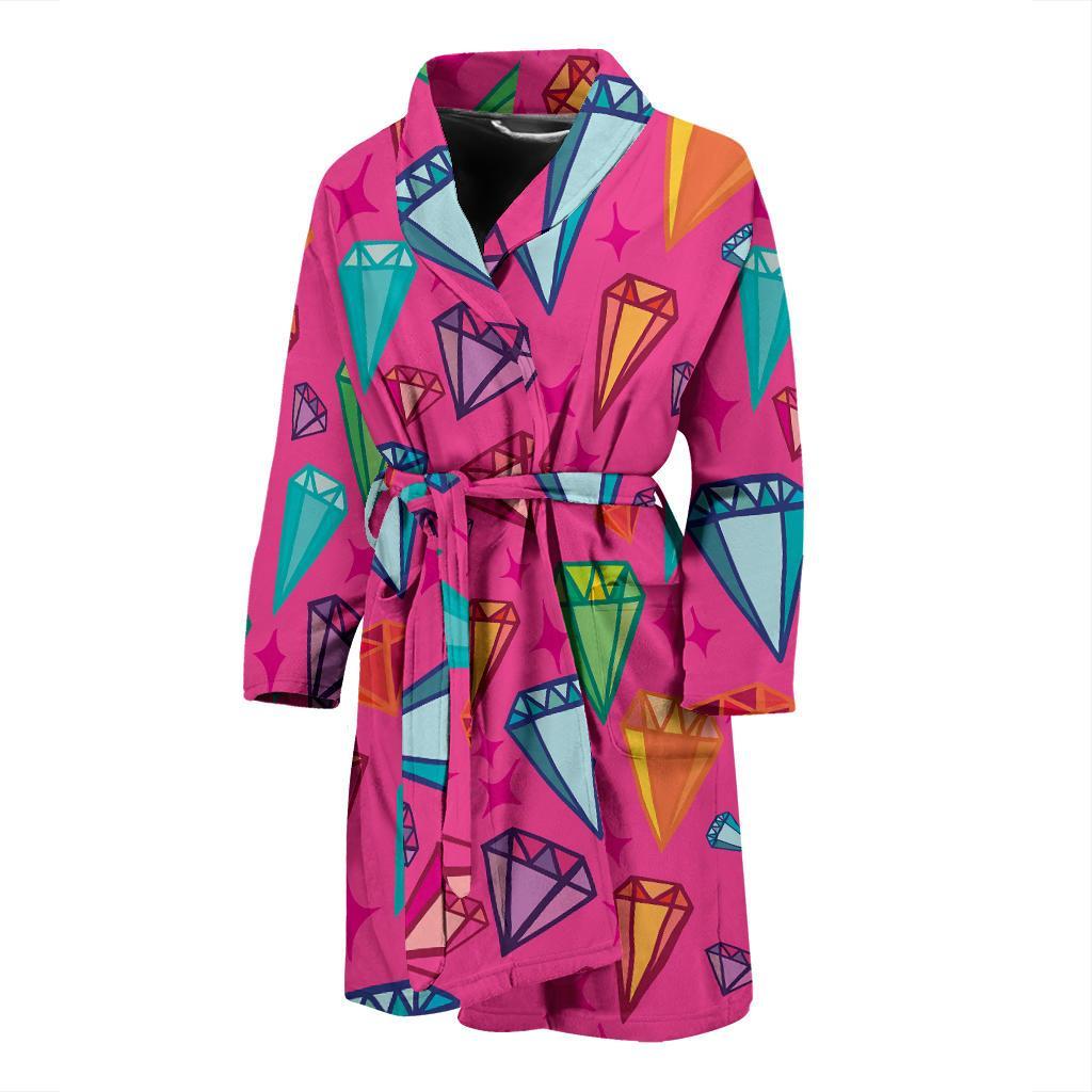 Diamond Colorful Pattern Print Men Long Robe-grizzshop