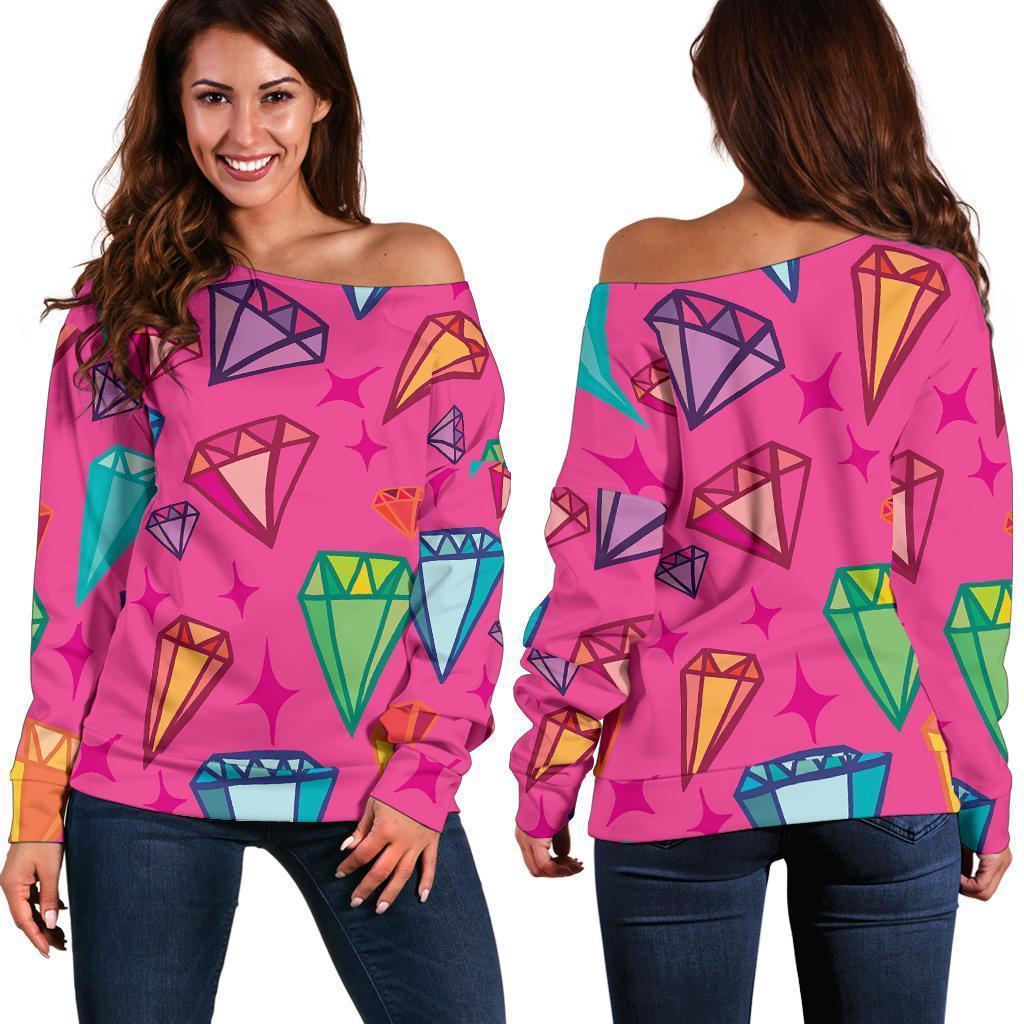 Diamond Colorful Pattern Print Women Off Shoulder Sweatshirt-grizzshop