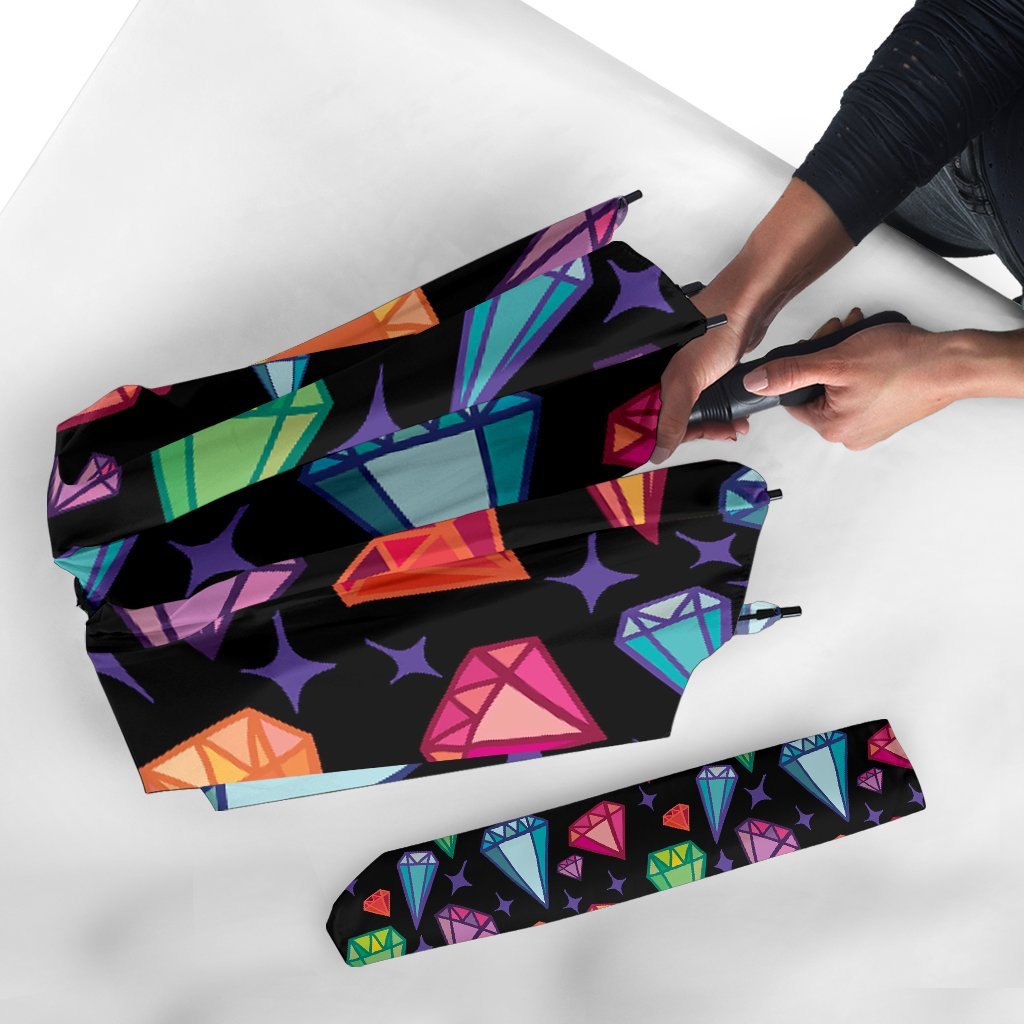 Diamond Colorful Print Pattern Automatic Foldable Umbrella-grizzshop