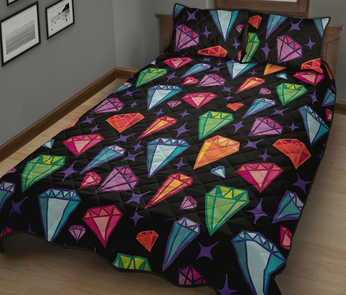 Diamond Colorful Print Pattern Bed Set Quilt-grizzshop