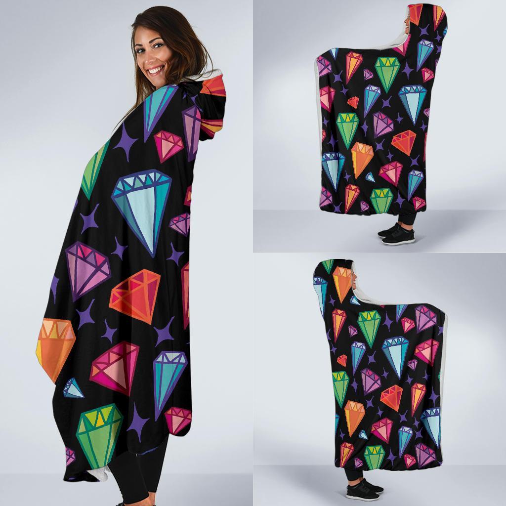 Diamond Colorful Print Pattern Hooded Blanket-grizzshop