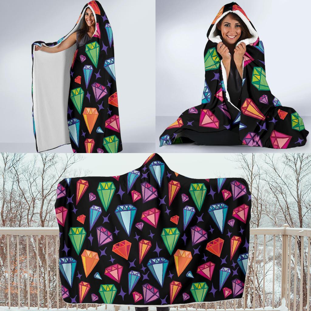 Diamond Colorful Print Pattern Hooded Blanket-grizzshop