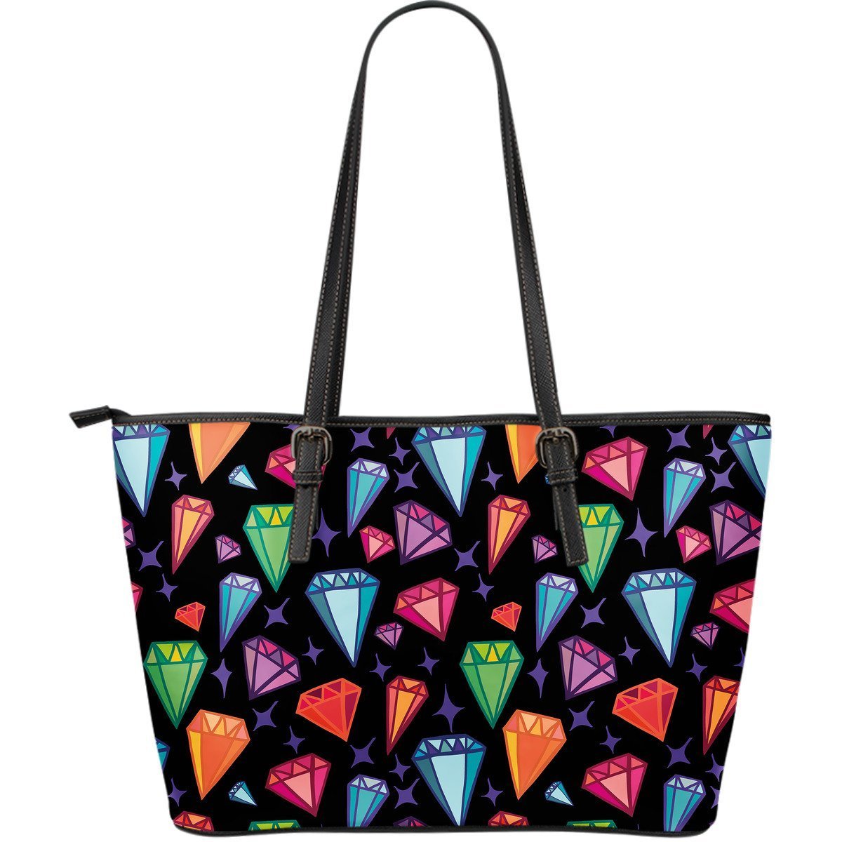 Diamond Colorful Print Pattern Leather Tote Bag-grizzshop