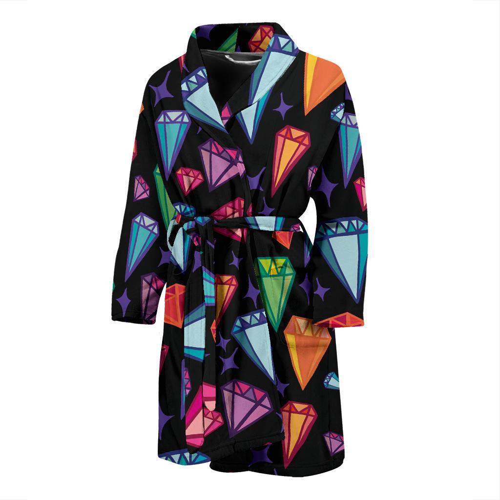 Diamond Colorful Print Pattern Men Long Robe-grizzshop