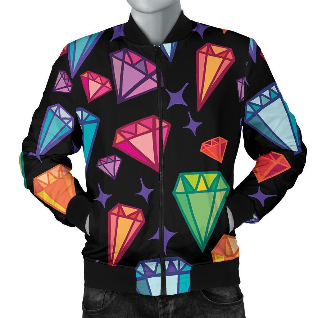 Diamond Colorful Print Pattern Men's Bomber Jacket-grizzshop