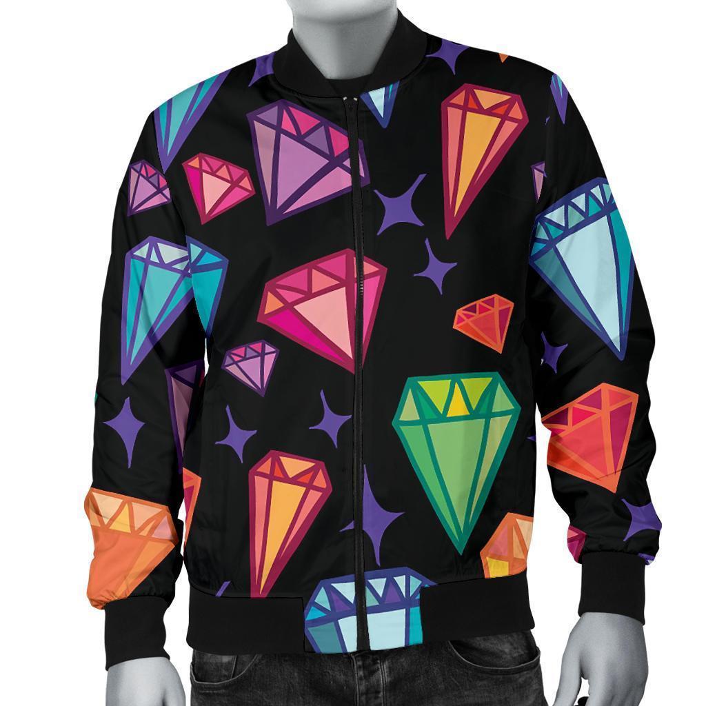 Diamond Colorful Print Pattern Men's Bomber Jacket-grizzshop