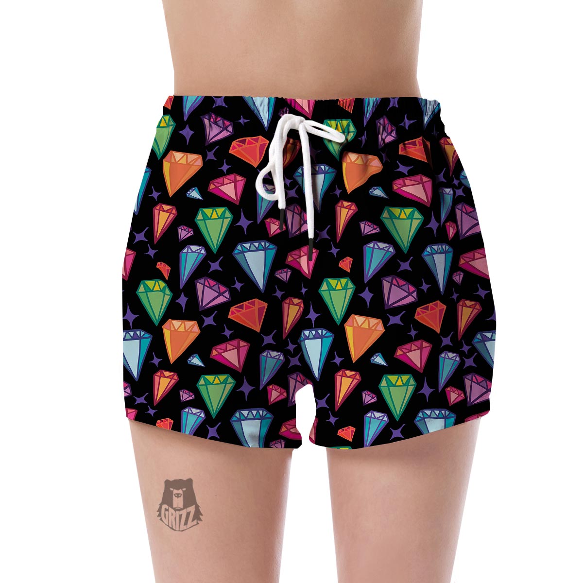 Diamond Colorful Print Pattern Women's Shorts-grizzshop