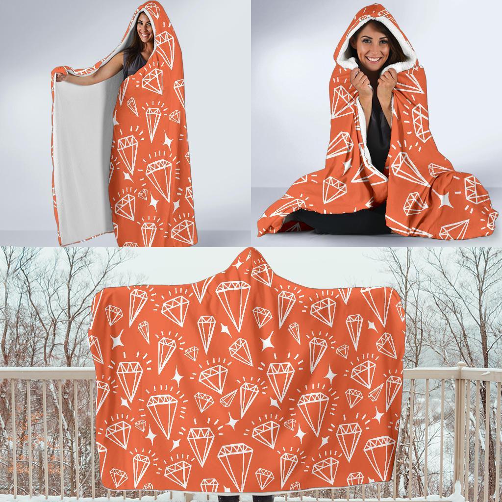 Diamond Orange Print Pattern Hooded Blanket-grizzshop