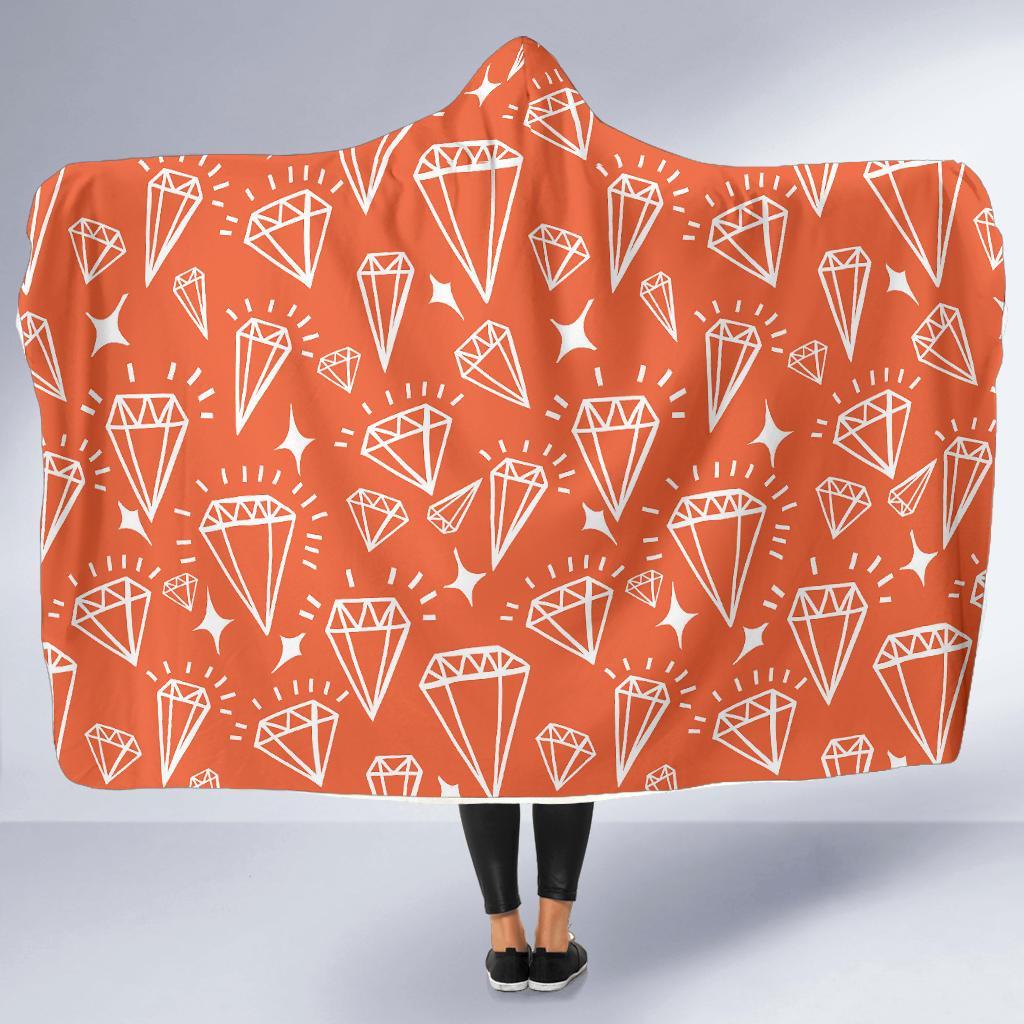 Diamond Orange Print Pattern Hooded Blanket-grizzshop