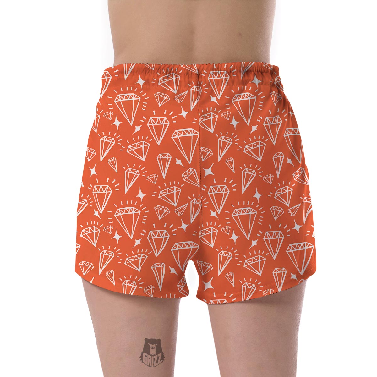 Diamond Orange Print Pattern Women's Shorts-grizzshop