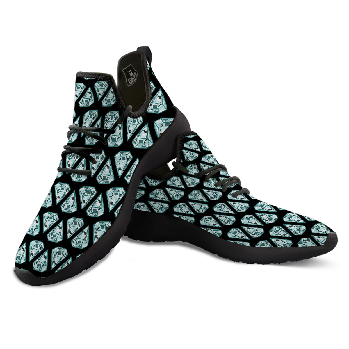 Diamond Print Pattern Black Athletic Shoes-grizzshop