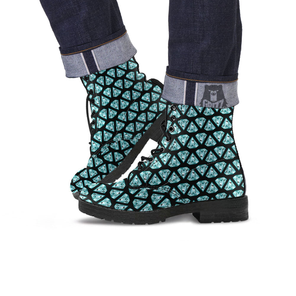 Diamond Print Pattern Leather Boots-grizzshop