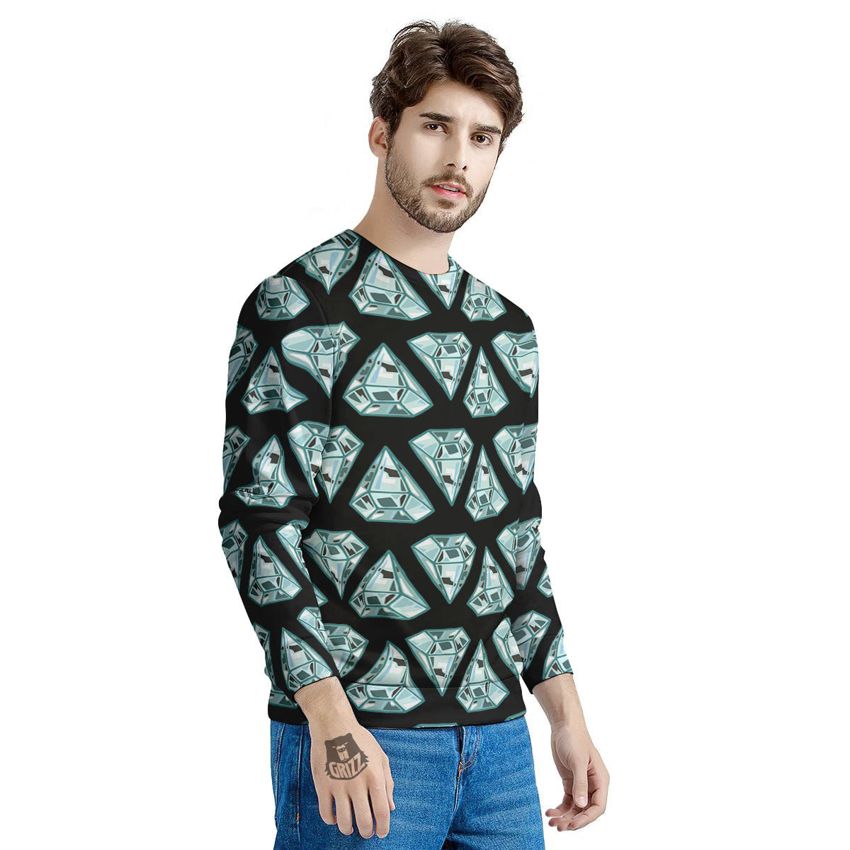 Diamond Print Pattern Men's Sweatshirt-grizzshop