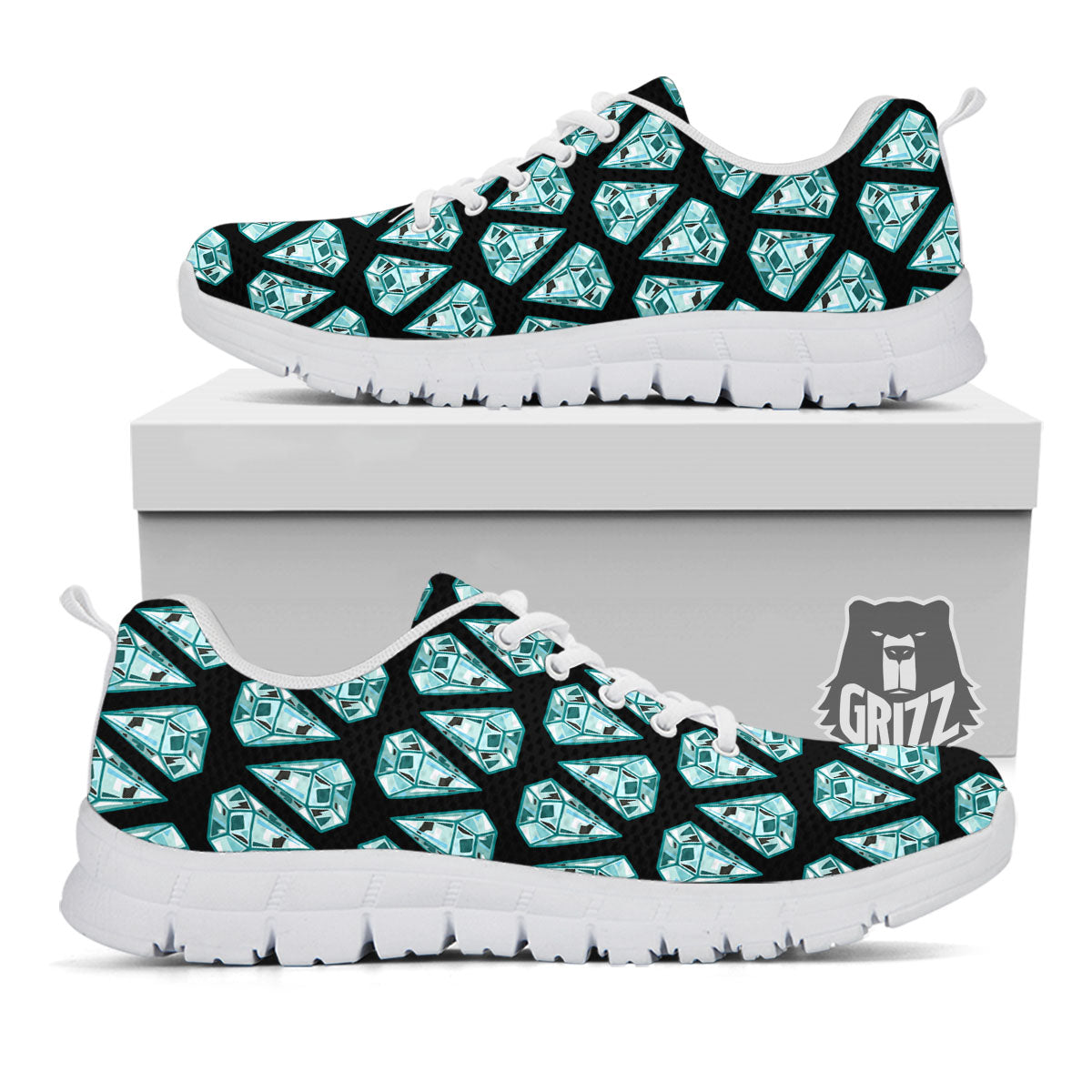 Diamond Print Pattern White Sneaker-grizzshop