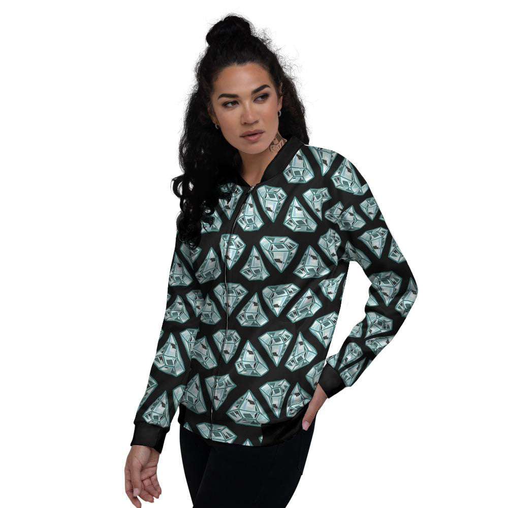 Diamond Print Pattern Women's Bomber Jacket-grizzshop