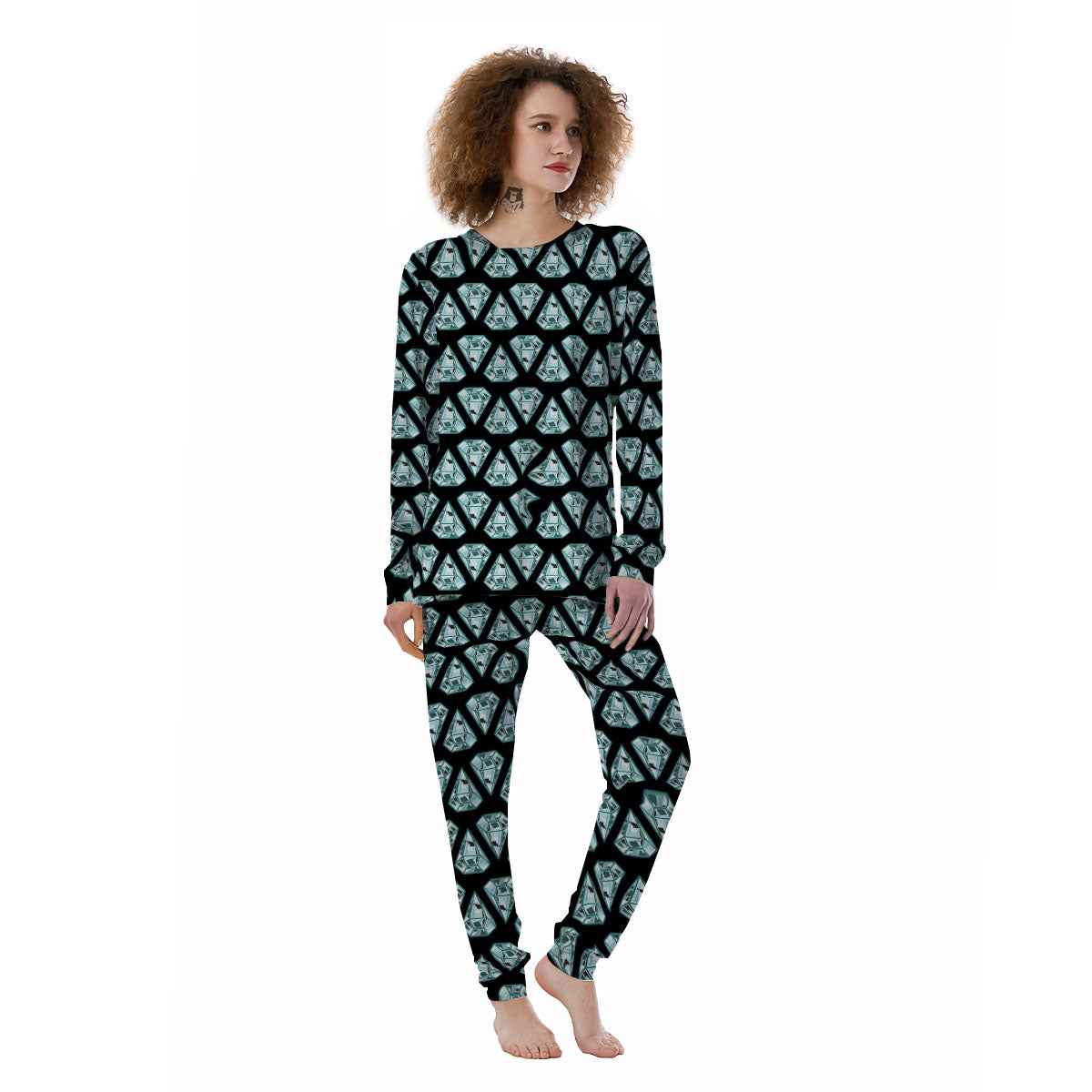Diamond Print Pattern Women's Pajamas-grizzshop