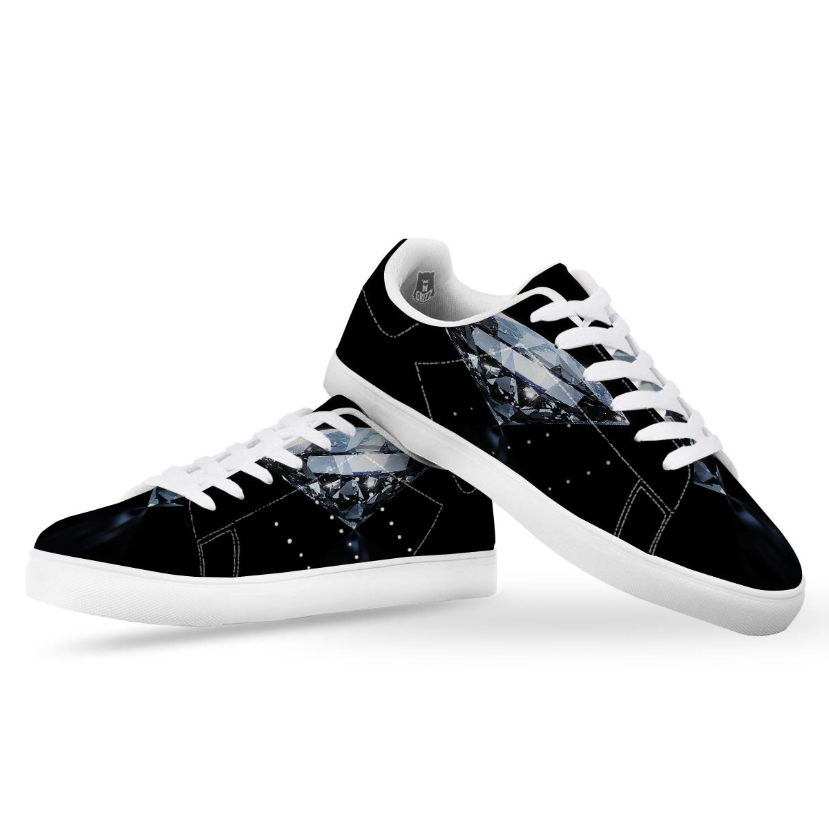 Diamond Print White Low Top Sneakers-grizzshop