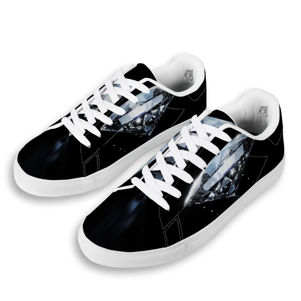Diamond Print White Low Top Sneakers-grizzshop