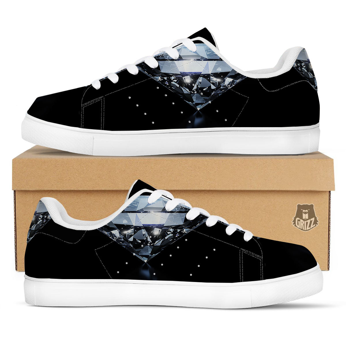 Diamond Print White Low Top Sneakers-grizzshop
