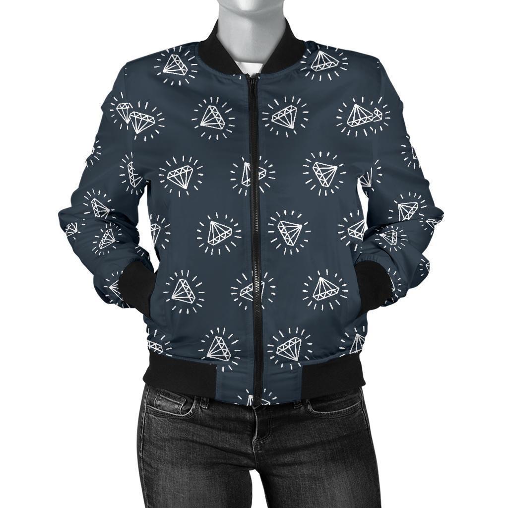 Diamond Print Pattern Women Casual Bomber Jacket-grizzshop