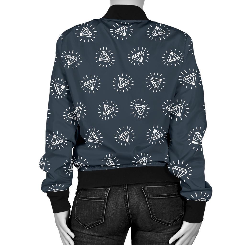 Diamond Print Pattern Women Casual Bomber Jacket-grizzshop