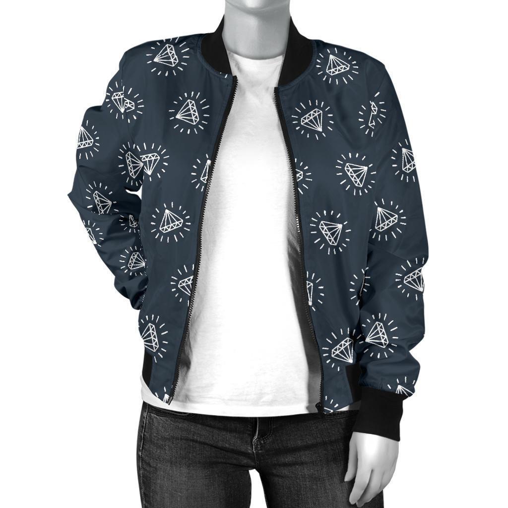 Diamond Print Pattern Women Casual Bomber Jacket-grizzshop