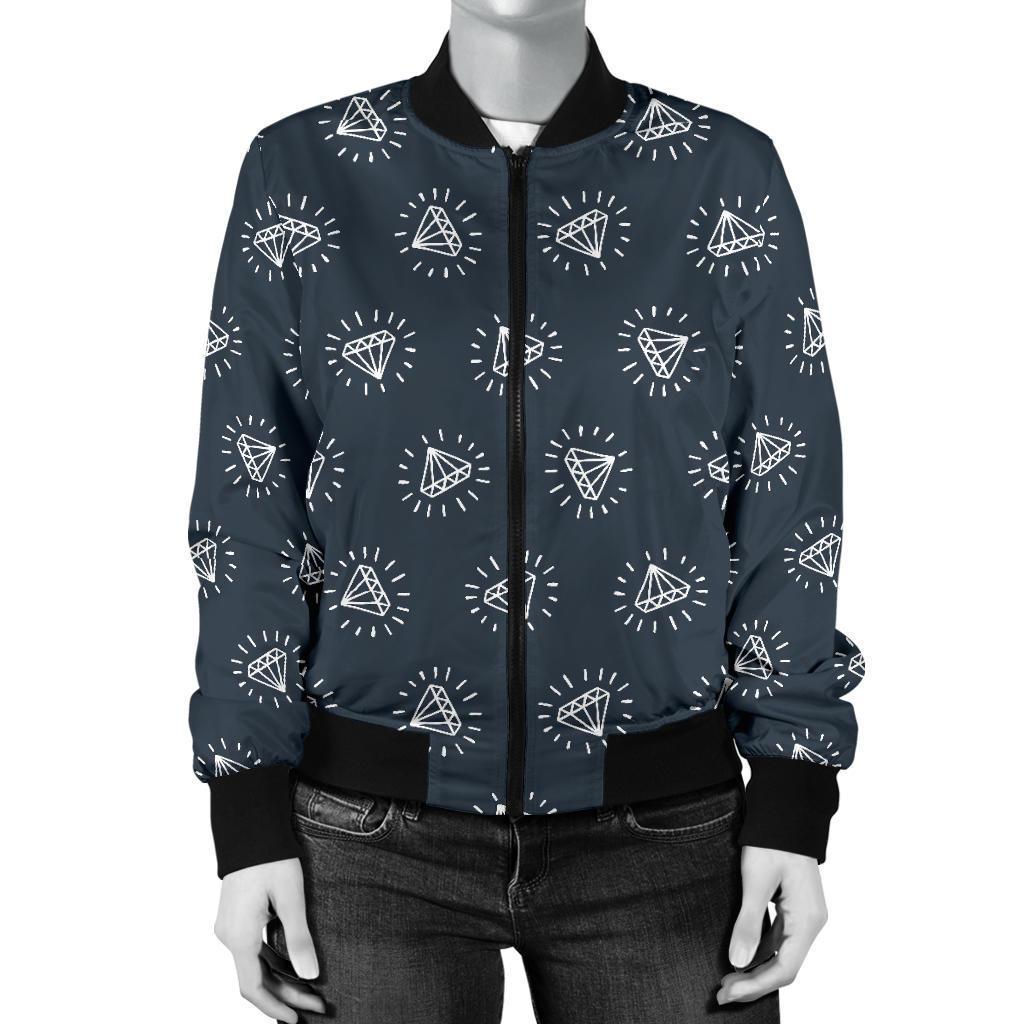 Diamond Print Pattern Women Casual Bomber Jacket-grizzshop