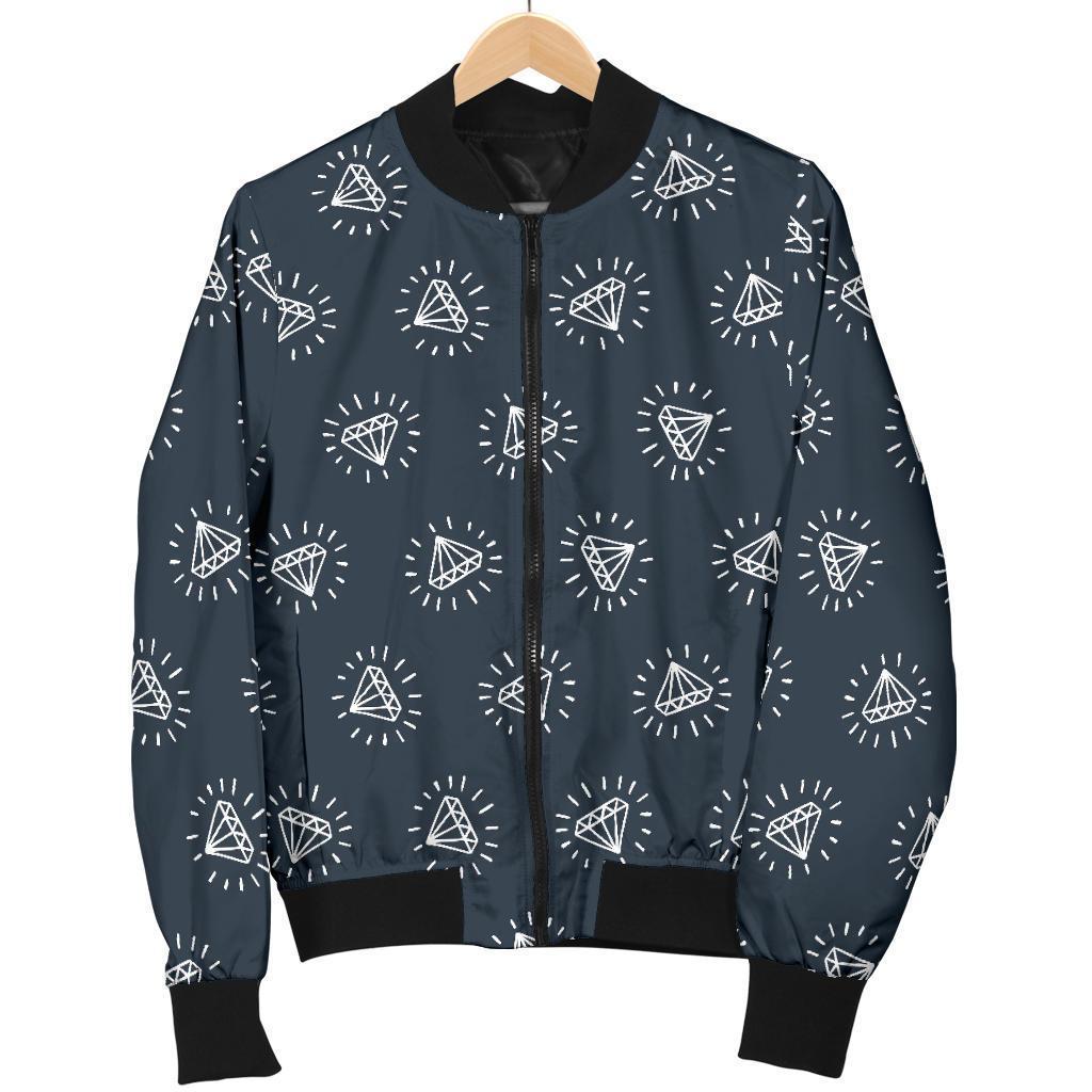 Diamond Print Pattern Women Casual Bomber Jacket-grizzshop