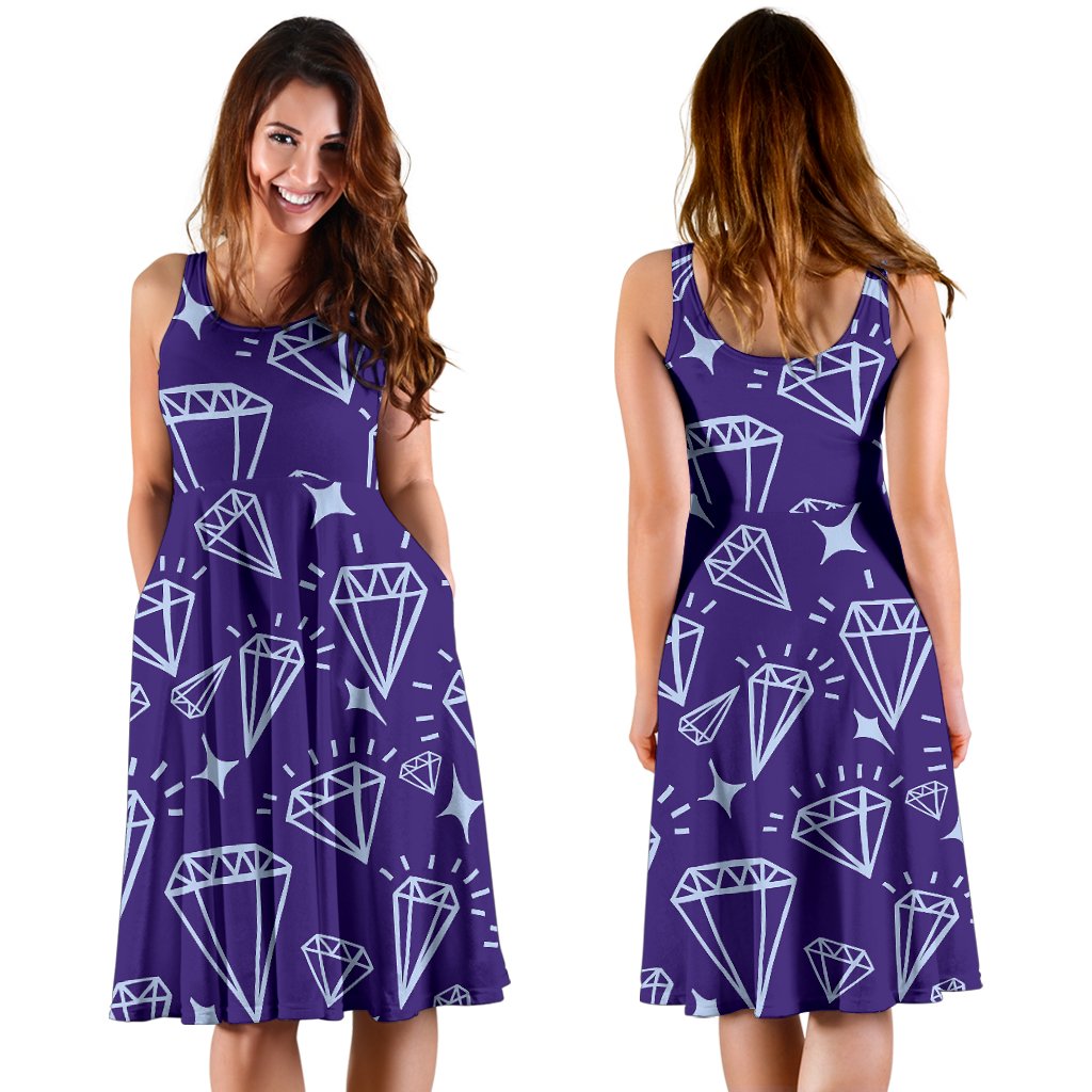 Diamond Purple Print Pattern Dress-grizzshop