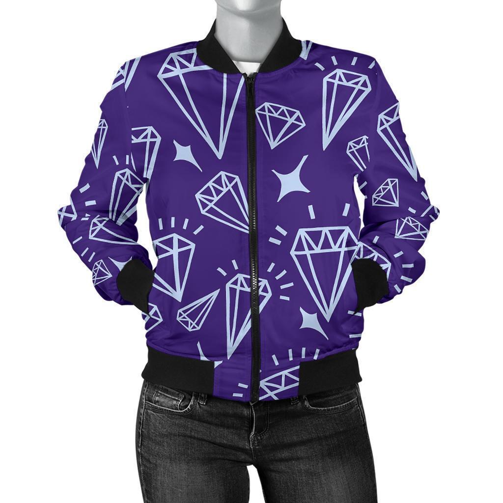 Diamond Purple Print Pattern Women Casual Bomber Jacket-grizzshop