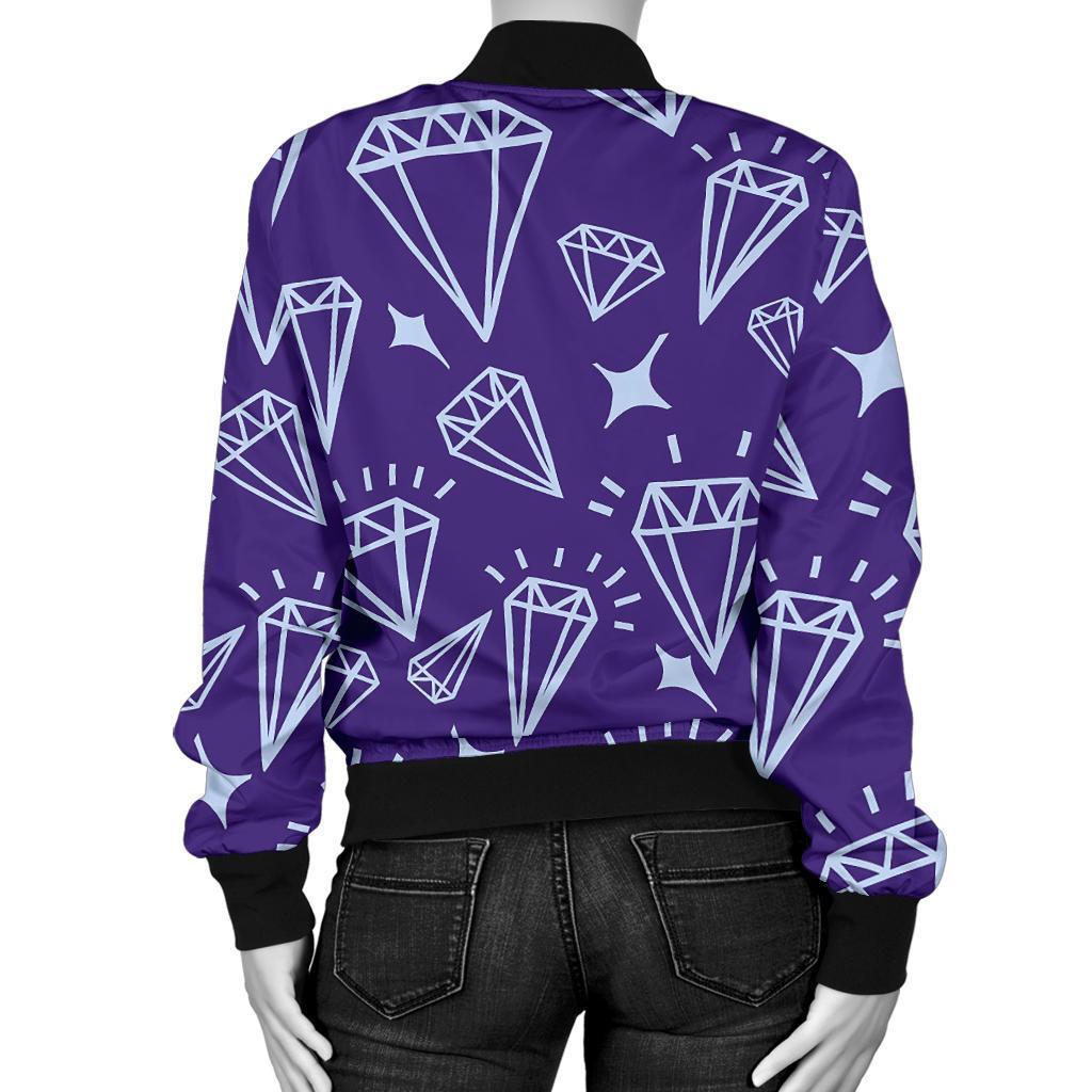 Diamond Purple Print Pattern Women Casual Bomber Jacket-grizzshop