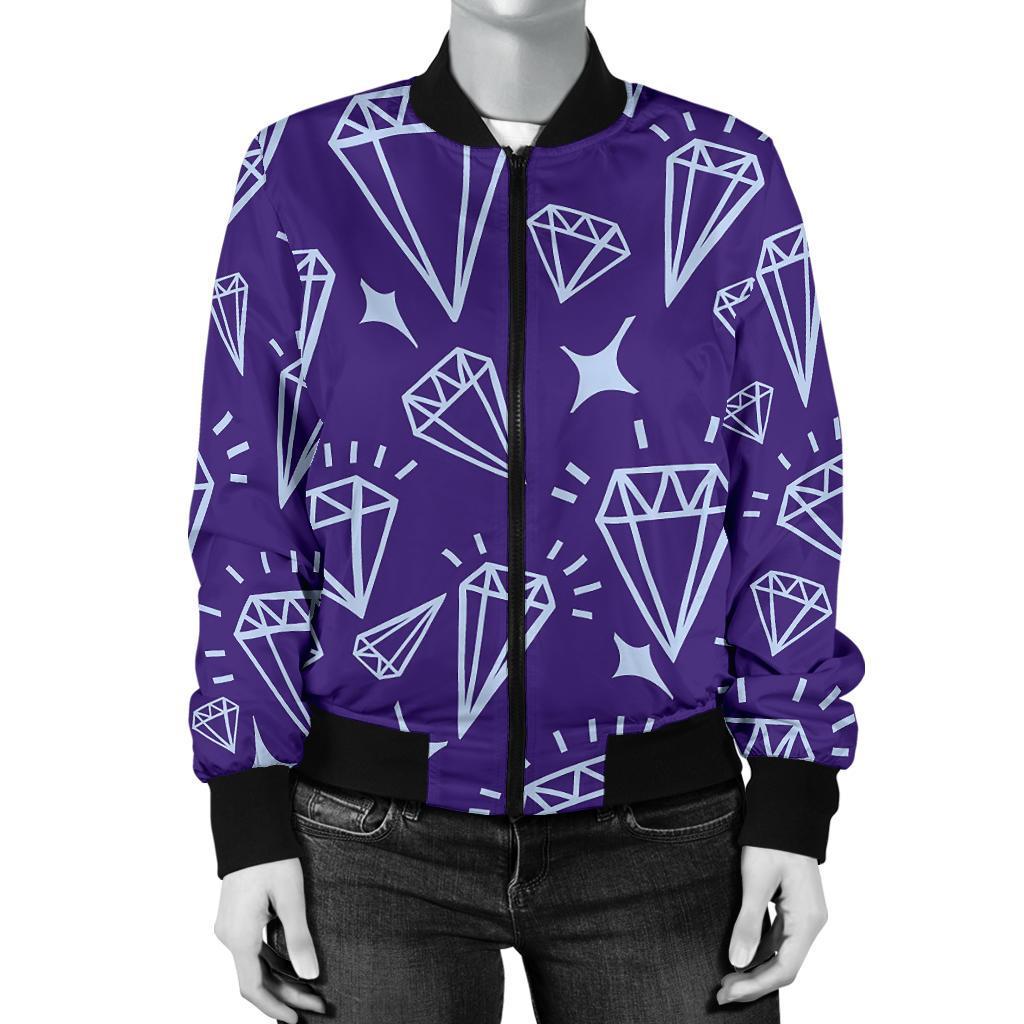 Diamond Purple Print Pattern Women Casual Bomber Jacket-grizzshop