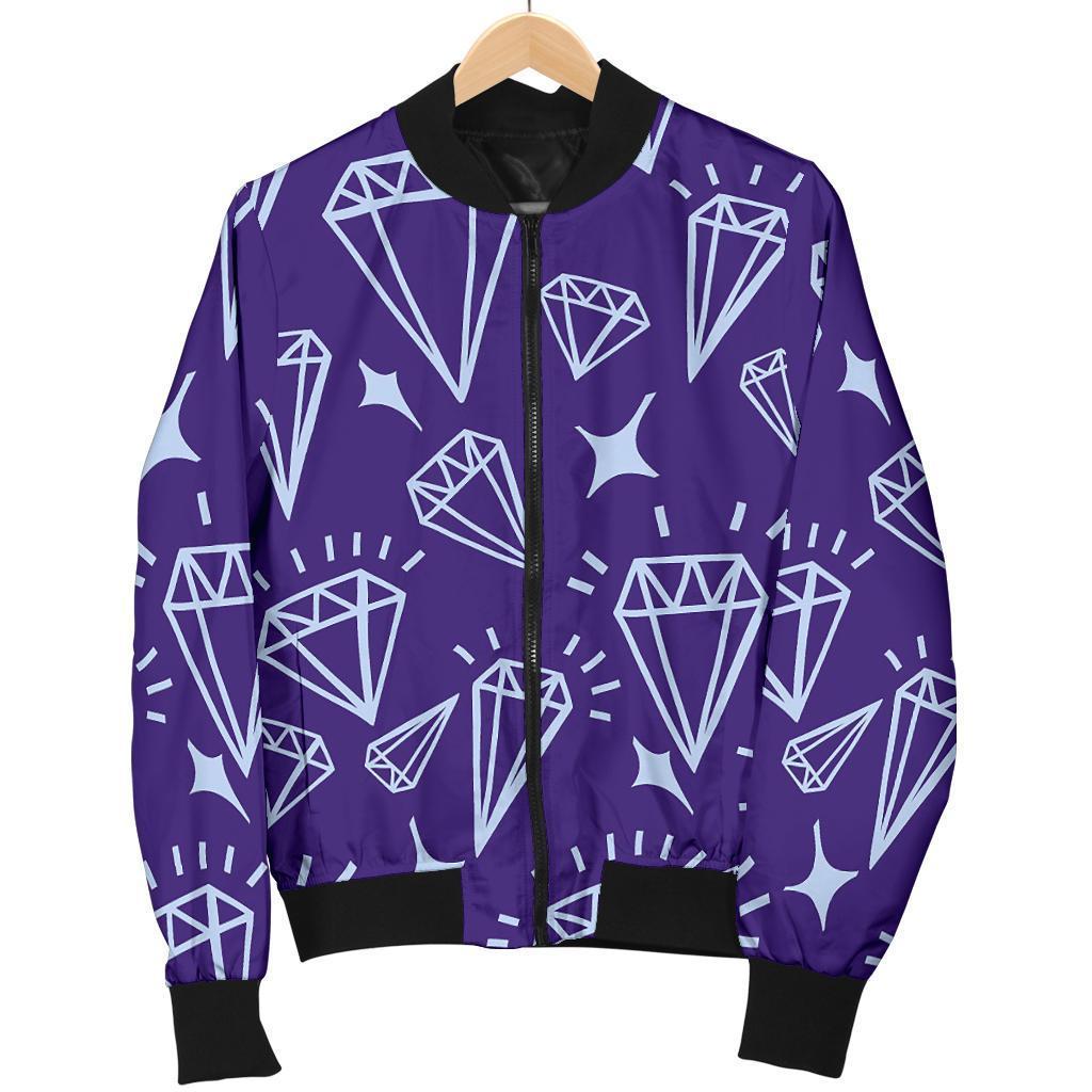 Diamond Purple Print Pattern Women Casual Bomber Jacket-grizzshop