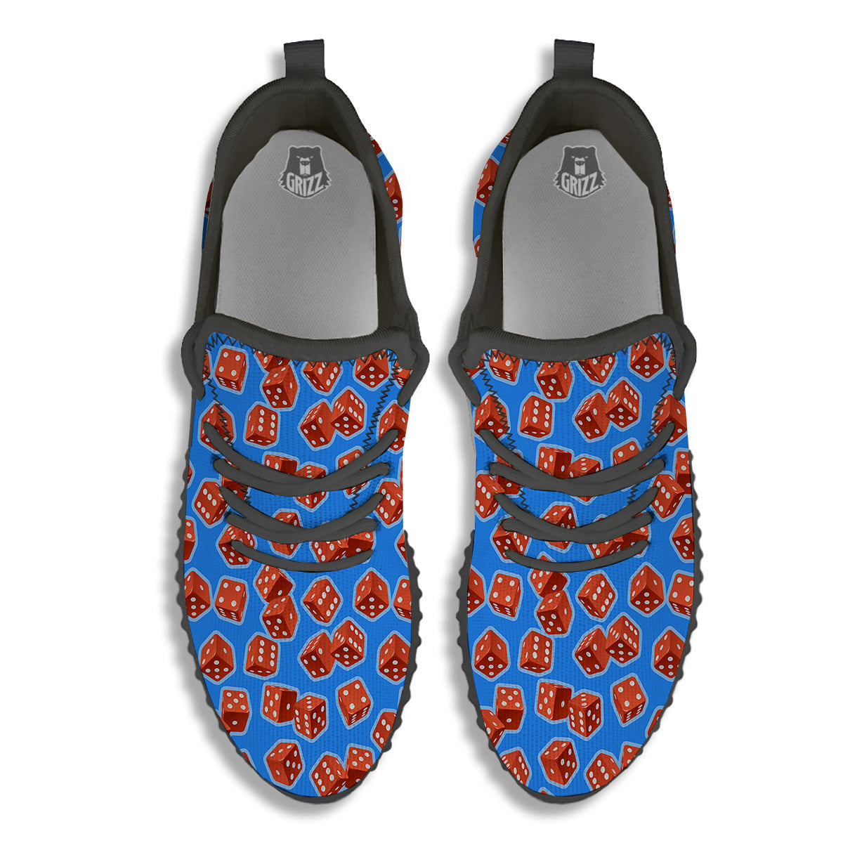 Dice Blue And Red Print Pattern Black Walking Shoes-grizzshop