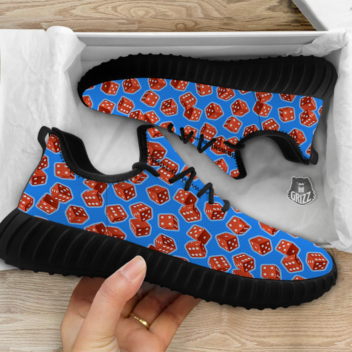 Dice Blue And Red Print Pattern Black Walking Shoes-grizzshop