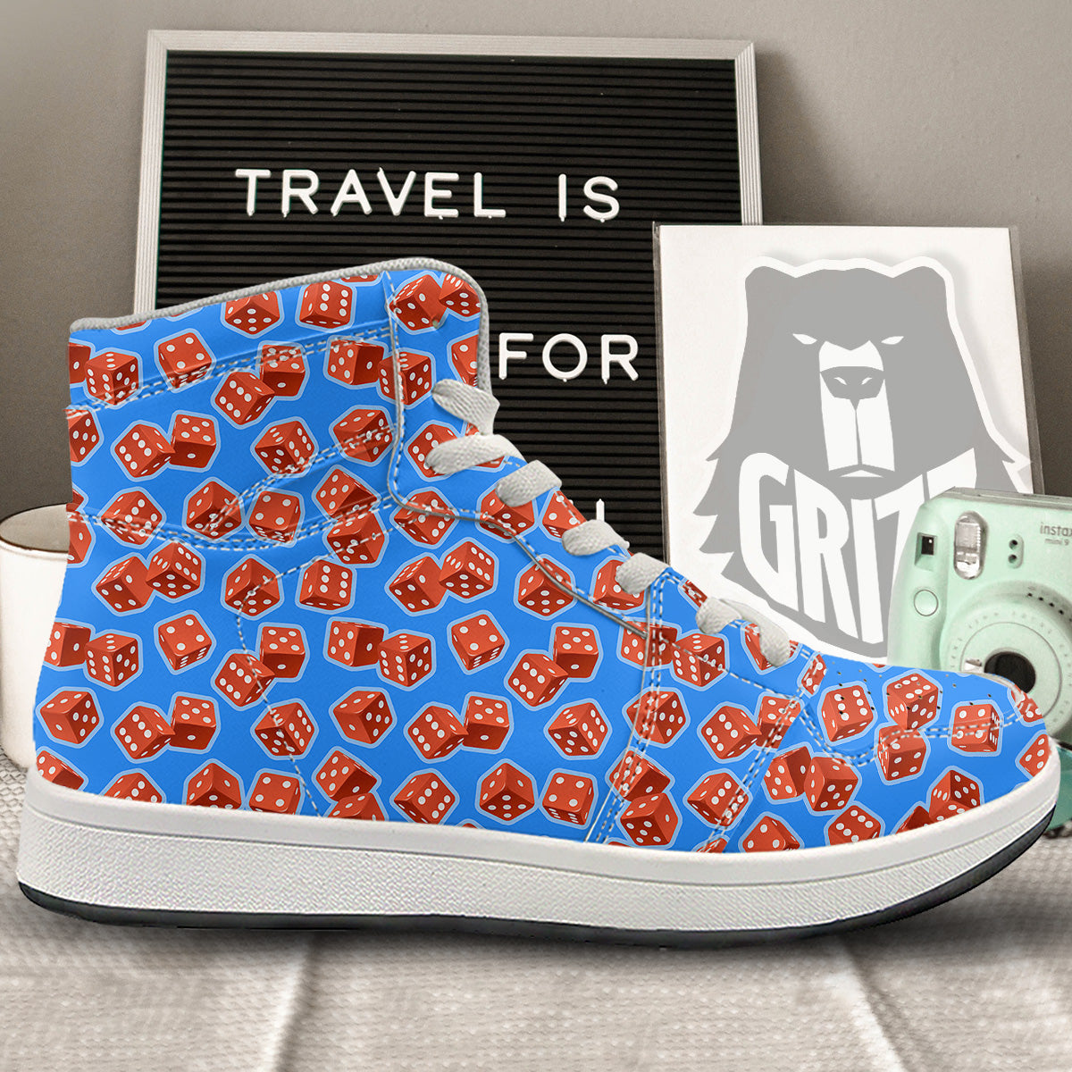 Dice Blue And Red Print Pattern High Top Sneakers-grizzshop