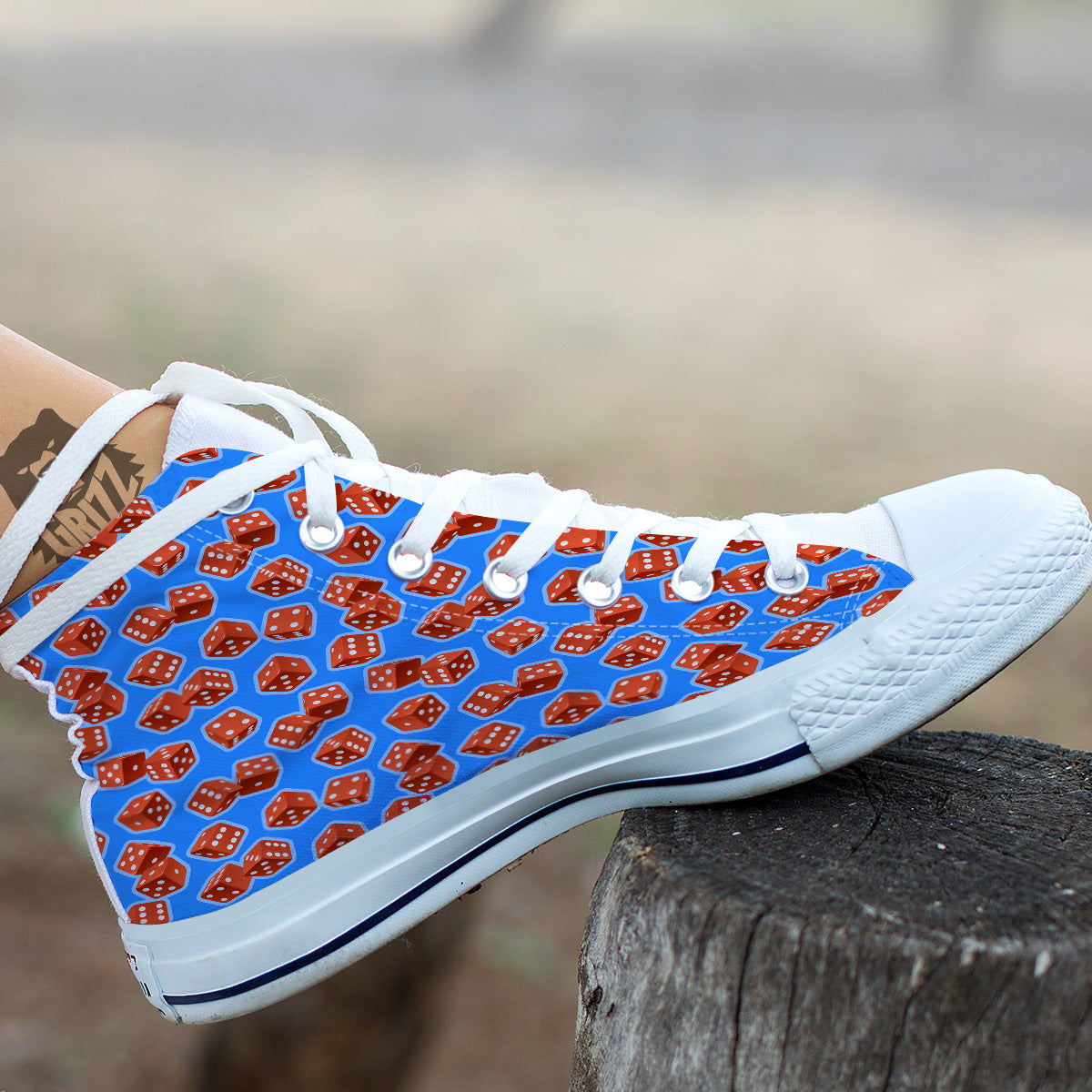 Dice Blue And Red Print Pattern White High Top Shoes-grizzshop